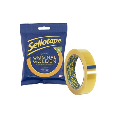 Sellotape Original Golden MultiPurpose Clear Tape for Household Objects Clear Packing Tape for Sticking Envelopes or Cards Easy to Use Packaging Tape 24 mm x 50 m