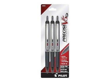 PILOT Precise V5 RT Refillable  Retractable Liquid Ink Rolling Ball Pens Extra Fine Point 05mm Black Ink 3Pack 26052