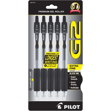 Pilot G2 Premium Gel Roller Pens Extra Fine Point 05 mm Pack of 5 Black