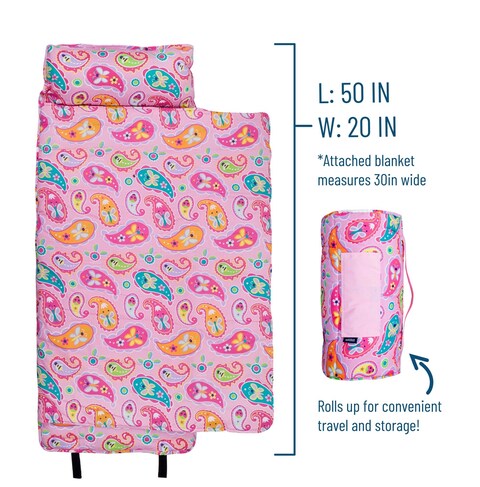 Wildkin Original Nap Mat with Reusable Pillow for Boys and Girls Perfect for Elementary Sleeping Mat Features Hook and Loop Fastener Soft Cotton Blend Materials Nap Mat for Kids Paisley