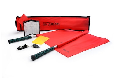 Tandem Sport Officials Elite Kit  Professional Referee Kit with Whistle Linesman Flags Penalty Cards  Bag  Ref Kit