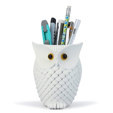 HDMbigmi Owl Pen Holder Makeup Brush Holder Resin Desk Organizer for OfficeSchool and Home White
