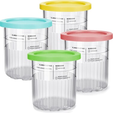 WHSSFINE For Ninja Creami Deluxe Pint and Lids 24oz Replacement Ice Creanm Containers Compatible with NC501 NC500 Series Ice Cream Maker Leakproof Reusable Dishwasher Safe Set of 4