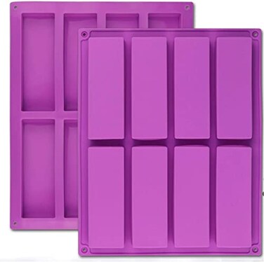 ROTDAM Large Rectangle Silicone Mold 2 PCS 8Cavity Granola Bar Nutrition Cereal Bar Moulds Baking Pan for Energy Bar Chocolate Truffles Muffin Brownie Cornbread Cheesecake Pudding and Soap
