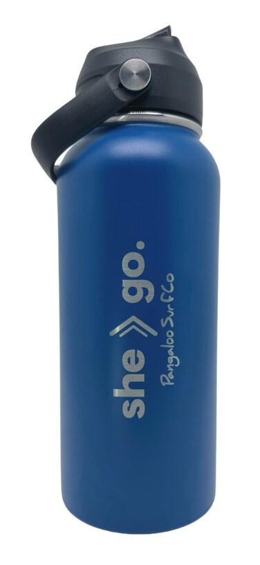 She go Insulated Sports Water Bottle 2 Lids  Stainless Steel Metal  Women and Girls  Thermos  Double Walled Insulation Navy Blue 32 oz