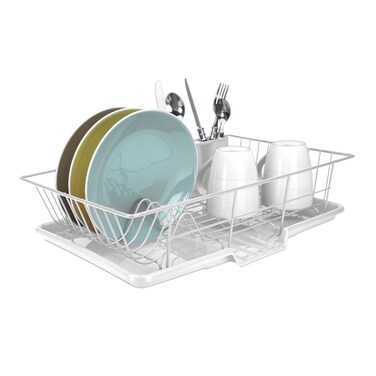 Home Basics 3 Piece Vinyl Coated Steel Dish Drainer White