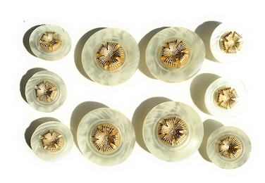 White Buttons Set  Flower MarbelizedCeter Gold Fashion Buttons 10pc