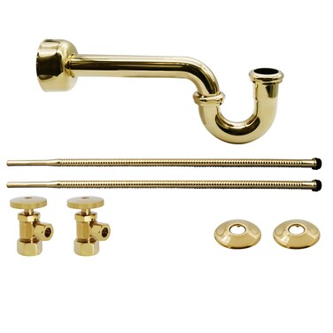 Westbrass D1538L01 Pedestal Sink Lavatory Supply Line Kit with PTrap and Round Handle Angle Stops Polished Brass