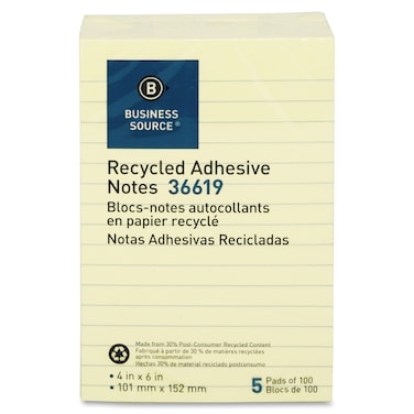 Business Source Yellow Adhesive Notes 4x6