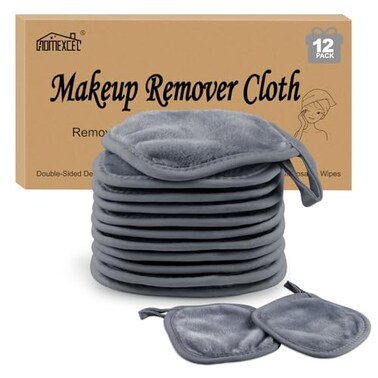 HOMEXCEL Makeup Remover Cloth 12 PackReusable Makeup Remover Pads Washable Ultra Soft Facial Cleansing Cloths For All Skin Types 5 X 5 In Grey