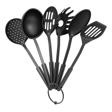 Chef Buddy 82Y3455 Utensil and Gadget Includes Plastic Spatula and Spoons Cookware Ring Six Piece SetKitchen Essentials Multi Black