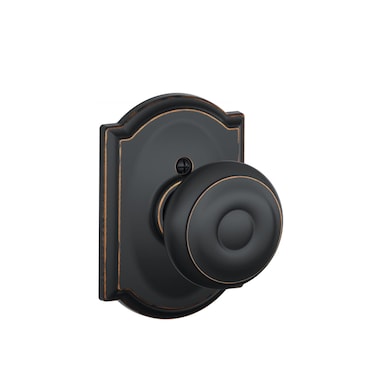 Schlage F170 GEO 716 CAM Georgian Door Knob with Camelot Trim One Sided NonTurning Dummy Door Handle Aged Bronze