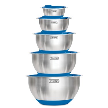 Viking Culinary Stainless Steel Mixing Bowl Set 10 piece Nonslip Silicone Base Includes Airtight Lids Dishwasher Safe Blue