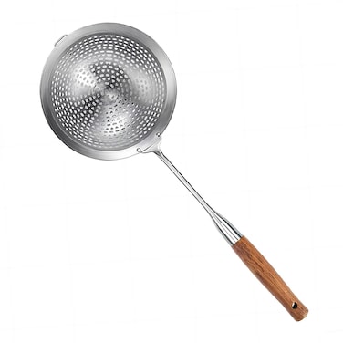 GREATLINK Large Strainer Skimmer Ladle 304 Stainless Steel Skimmer Spoon Deepen Spider Strainer Kitchen Cooking Colander Spoon Utensil with Wooden Long Handle for Cooking Draining Frying 185 Inch