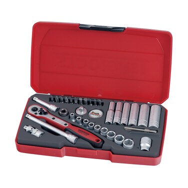 Teng Tools 36 Piece 14 Inch Drive 6 Point Metric RegularShallow  Deep Socket Set  T1436 Silver