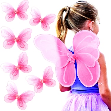Butterfly Craze Girls Fairy Angel or Butterfly Wings Costumes  Dress Up Collection Set of 6 Magical Delights Favors or Supplies for Kids Make Your Little Ones Birthday Party Special Pink