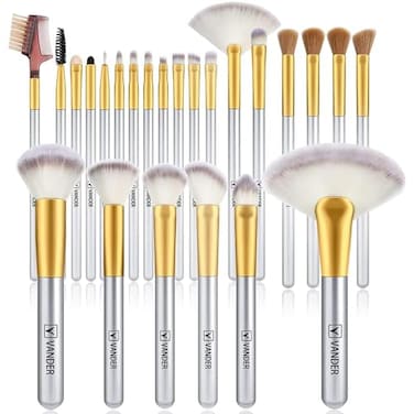 VANDER Makeup Brushes 24pcs Premium Synthetic Makeup Brush Set for Foundation Professional Eyeshadow Eyeliner Concealer Make up Brush Kit Without Makeup Bag Champagne