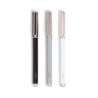 U Brands Catalina Felt Tip Pens Set of 3 Classic Designs with Rose Gold Hardware Medium 07 mm Point Black Ink