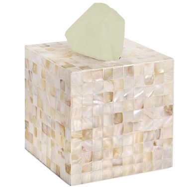 CLAYNIX Tissue Box Cover  Mosaic Mother of Pearl Inlay Tissue Box Holder  Tissue Box Cover Square 59 x 59 x 59 in  Decorative Bathroom Bedroom or Office White