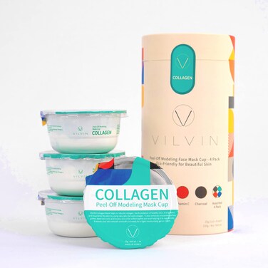VILVIN Collagen Modeling Mask Korean  Peel off Jelly Mask Powder Pack for Soothing and Pore Management  4 cup pack set
