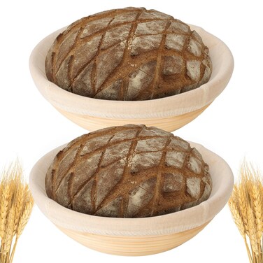 10 inch Round Banneton Bread Proofing Basket Set of 2PCS Bread Dough Proofing Rising Rattan Basket  Liner for Baking Bread Making