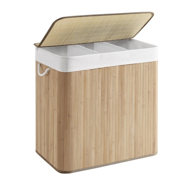 SONGMICS Laundry Hamper 396 Gallons 150L 3Section Laundry Basket Laundry Hamper with Lid Bamboo Foldable Removable and Machine Washable Liner for Laundry Room Bedroom Natural ULCB091N01
