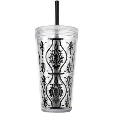 Copco 25100261 Minimus Double Wall Insulated Tumbler with Removable Straw 24Ounce Damask Black