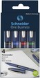 Schneider One Business Rollerball Pen 06 mm UltraSmooth Tip Blue Barrel FourPack One Each of Black Red Blue Green 183094