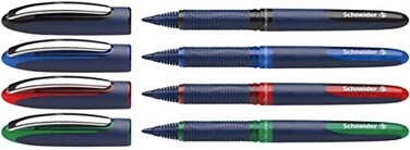 Schneider One Business Rollerball Pen 06 mm UltraSmooth Tip Blue Barrel FourPack One Each of Black Red Blue Green 183094