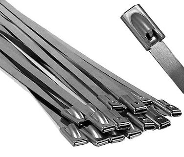 Electriduct 304 Stainless Steel Cable Ties 20 Inch 200 Lbs Heavy Duty Self Locking Ball Lock Zip Ties UV Resistant 100 Pack