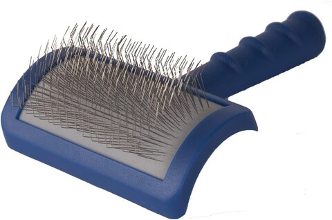 Show Tech Tuffer Than Tangles Slicker Brush for Dog Grooming with Long Soft Pins Medium Size Perfect for Doodle Breeds Angled Pins for Dematting Remove Undercoat Comfort Grip Handle