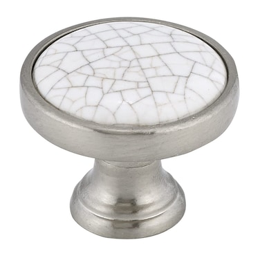 Richelieu Hardware BP4418195304 Cherbourg Collection 1 18 in 286 mm Crackle White and Brushed Nickel Eclectic Cabinet Knob Crackle White Brushed Nickel Finish