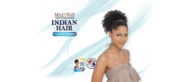 MILKY WAY 100 Human Hair Ponytail  INDIAN JERRY PONY 8 Wet  Wavy  1 JET BLACK