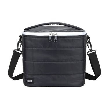 BUILT Puffer Crossbody Lunch Bag Lightweight Insulated and Reusable Black 13 Can Capacity