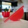 Handy Housewares Hand Held Plastic Pot Drainer Pasta Noodle Veggie Strainer with Handle  Fits up to 9 Pot  Red