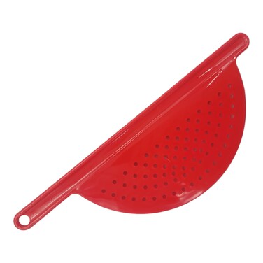 Handy Housewares Hand Held Plastic Pot Drainer Pasta Noodle Veggie Strainer with Handle  Fits up to 9 Pot  Red