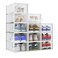 BINO 12Pack Plastic Stackable Shoe Box Set  Clear  Foldable Shoe Storage Container  Sneaker Bins  Shoe Rack Box  Transparent  Portable Stacking Shoe Boxes Front Open