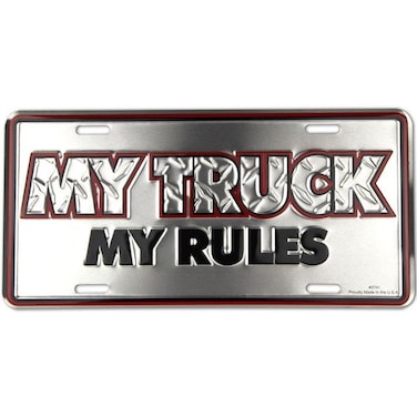 Signs 4 Fun Parody License Plate  My Truck My Rules  12 x 6 Decorative License Plate  Decoration Plate for VehicleWall  Man Cave Decorations  Made in The USA