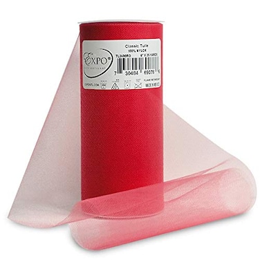 Expo International Decorative Matte Tulle RollSpool of 6 Inches X 25 Yards PolyesterMade Tulle Fabric Matte Finish Lightweight Versatile Washable EasytoUse Red