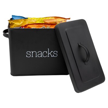 AuldHome Black Enamel Snack Bin Modern Farmhouse Style Snack Container Ideal for Single Serving Snacks