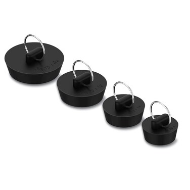 Arcimatto Bathtub Drain Stoppers 4 Pieces Rubber Sink Stopper Set Bath Tub Plug Kitchen Bathroom Laundry Bar Water Stopper Seal with Hanging Ring for Shower Faucet Cover Black