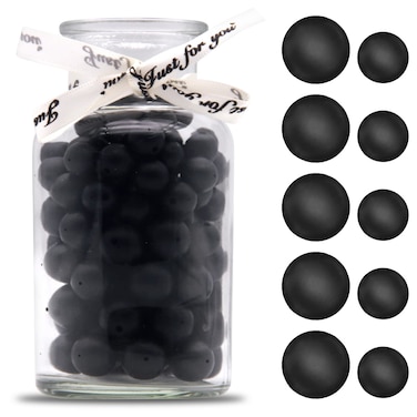 100Pcs Silicone Beads 15mm 12mm Silicone Beads Bulk Round Black Silicone Beads for Keychain Making Loose Rubber Focal Silicone Beads for Pens Necklace Bracelet Lanyard Making Black