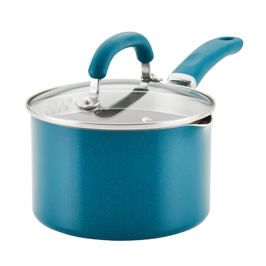 Rachael Ray Create Delicious Nonstick Induction Saucepan with Straining Lid 2 Quart Teal Shimmer