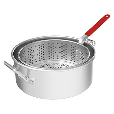 Nexgrill 105 Qt Aluminum Pot with HeavyDuty Strainer Basket Built in Drain Clip Easy Grip Handle Perfect for Cooking or Frying Seafood French Fries Chicken Wings Durable Side Handles