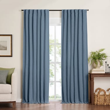 Elrene Home Fashions Harrow Solid Texture Blackout Single Window Curtain Panel 52x84 Blue