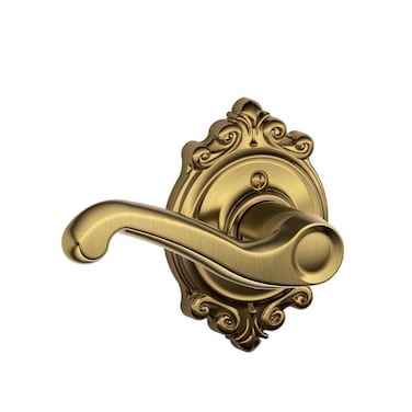 Schlage Flair Left Handed Lever with Brookshire Trim NonTurning Lock Antique Brass F170 FLA 609 BRK LH