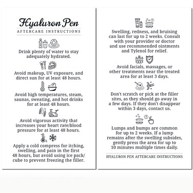 Havongki  100 Pack  Premium Hyaluron Pen Lip Filler Aftercare Instructions Card 2 x 35 Accessories Supplies Kit Care  HP07A100_N