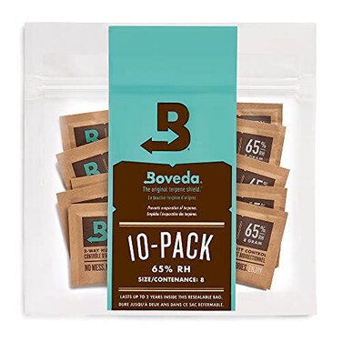 Boveda 65 TwoWay Humidity Control Packs for Storing Up to 5 Items  Size 8  10 Pack  For Small Travel Boxes  Moisture Absorbers  Humidifier Packs  Hydration Packets in Resealable Bag