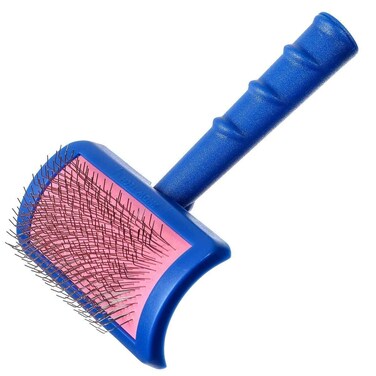 Show Tech Tuffer Than Tangles Slicker Brush for Dog Grooming with Long Regular Pins Medium Size Perfect for Doodle Breeds Angled Pins for Dematting Remove Undercoat Comfort Grip Handle