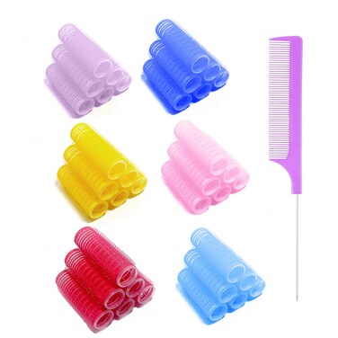 MOODKEY 36PCS Self Grip Small Hair Curlers Heatless Roller Hair Curlers Pro Salon Hairdressing Curler DIY Curly Hairstyle Hair Rollers Tools Rat Tail Comb for Women Medium Short Hair06 x 24 Inch